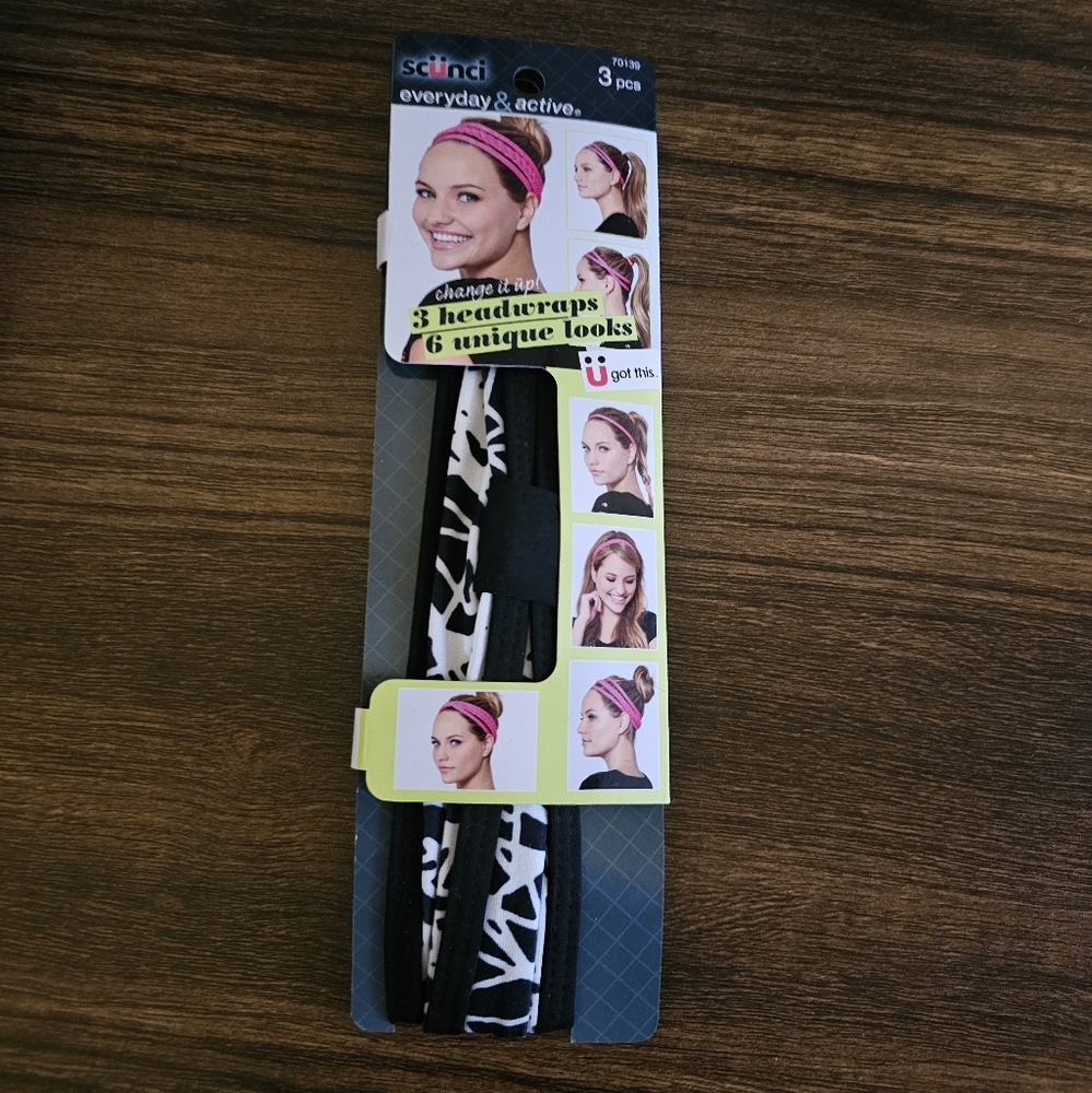 Scunci Headwrap Headband 3 Wraps 6 Unique Looks NEW Women's Hair
